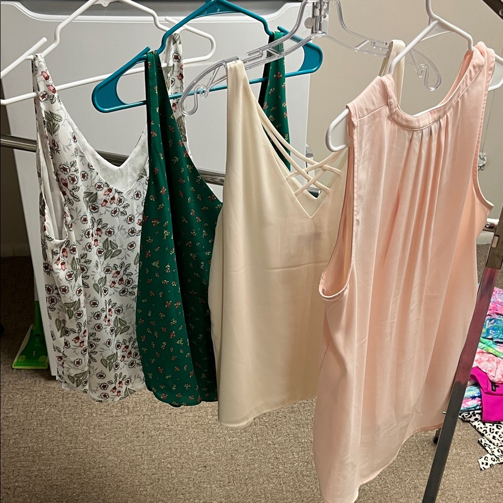 Floral, Green, Cream, and Pink Women's Tops